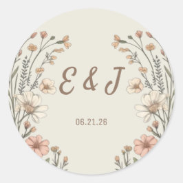 Eleganter Boho-Blumen-Hochzeit-Klassischer Rundsti Runder Aufkleber