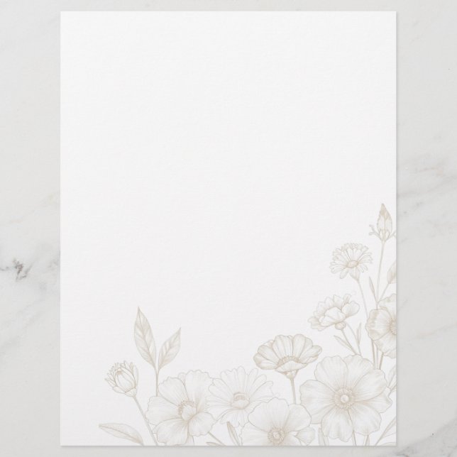 Eleganter Boho-Blumen-Linienkunst-Rahmenhintergrun Briefbogen (Vorderseite)