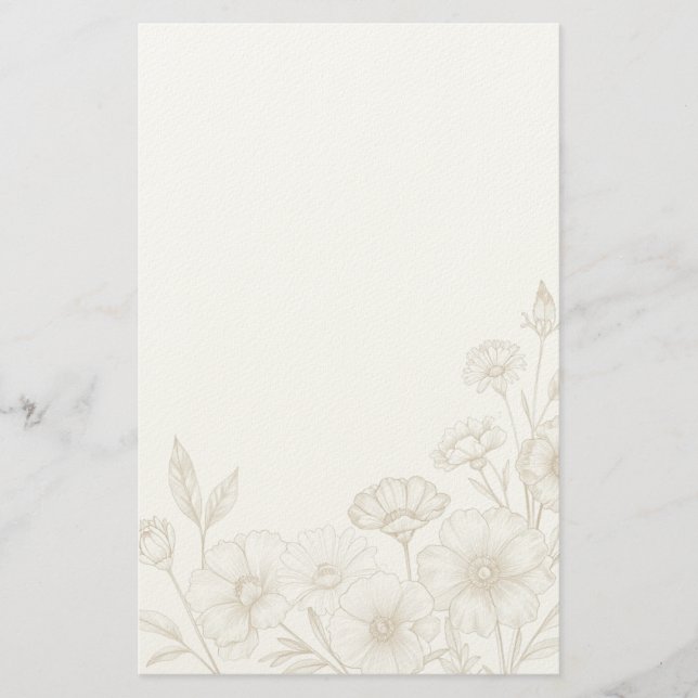 Eleganter Boho-Blumen-Linienkunst-Rahmenhintergrun Briefpapier (Vorderseite)