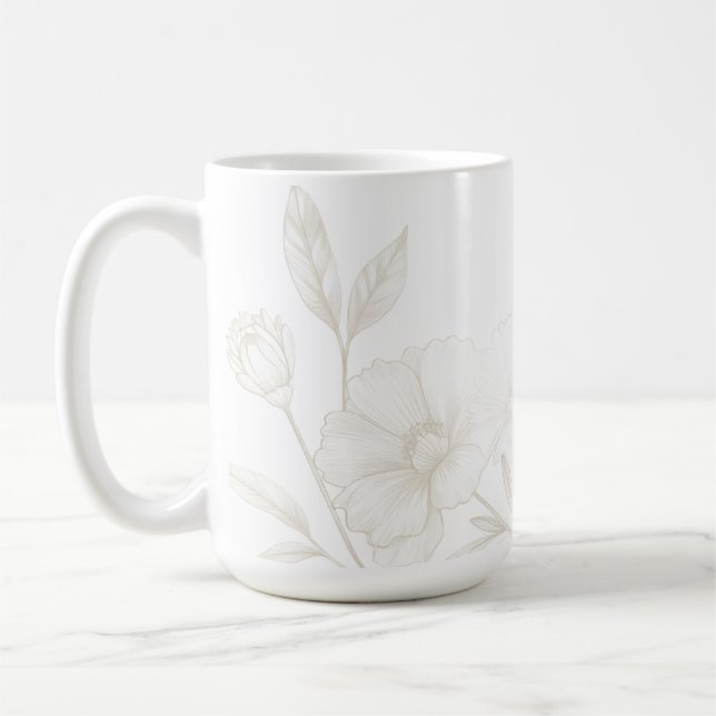 Eleganter Boho-Blumen-Linienkunst-Rahmenhintergrun Kaffeetasse (Links)