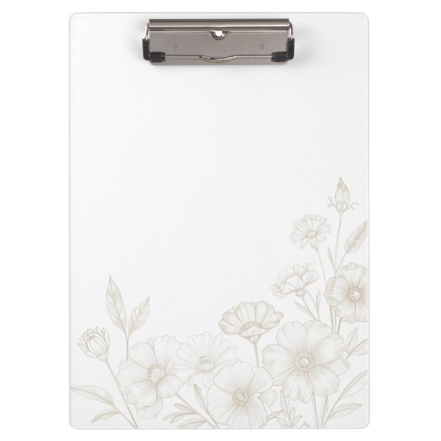 Eleganter Boho-Blumen-Linienkunst-Rahmenhintergrun Klemmbrett (Vorderseite)