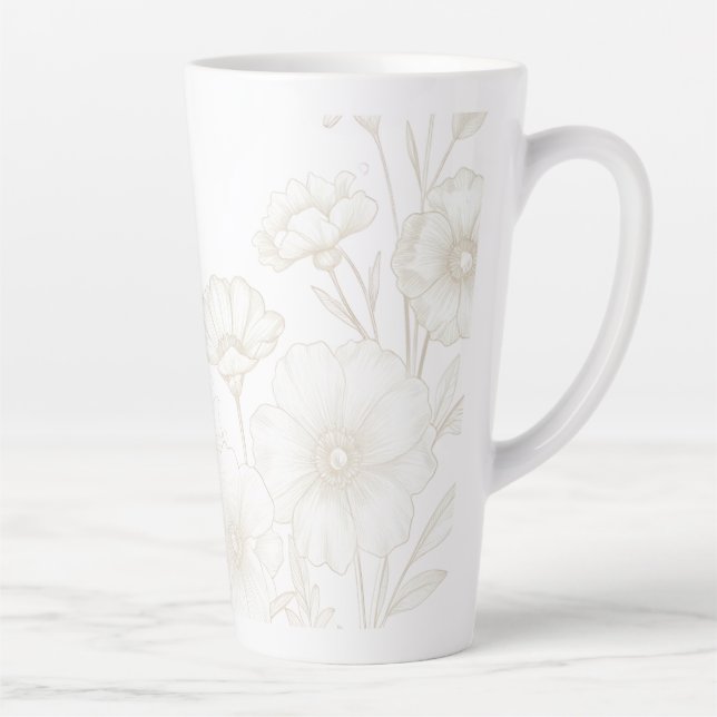 Eleganter Boho-Blumen-Linienkunst-Rahmenhintergrun Milchtasse (Rechts)