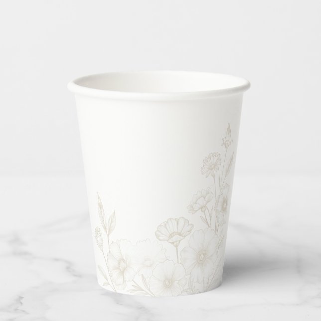 Eleganter Boho-Blumen-Linienkunst-Rahmenhintergrun Pappbecher (Vorderseite)