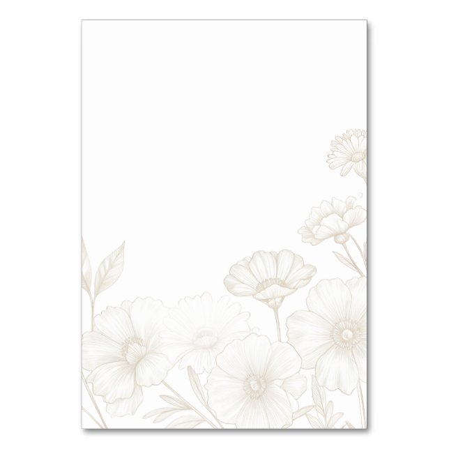 Eleganter Boho-Blumen-Linienkunst-Rahmenhintergrun Tischnummer (Vorderseite)