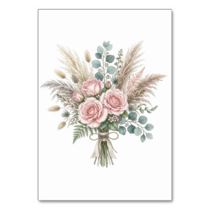 Eleganter Boho-Blumenstrauß Blassrosa Rosen Hochze Tischnummer