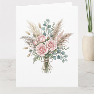 Eleganter Boho-Blumenstrauß Blassrosa Rosenhochzei Karte