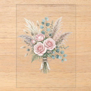 Eleganter Boho-Blumenstrauß Rosafarbene Rose Hochz Acryleinladungen
