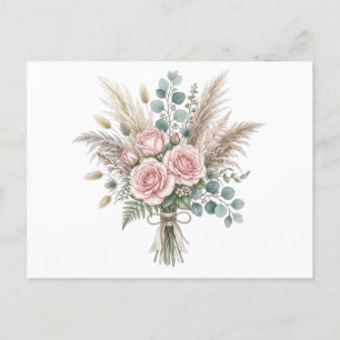 Eleganter Boho-Blumenstrauß Rosafarbene Rose Hochz Postkarte