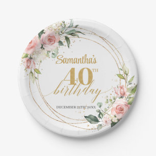 Eleganter boho blush blumengold Glitzer Geburtstag Pappteller