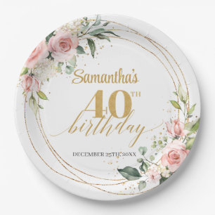 Eleganter boho blush blumengold Glitzer Geburtstag Pappteller