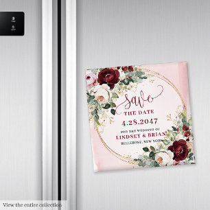 Eleganter Boho-Burgunder-Roségold-Blumenmagnet Magnet