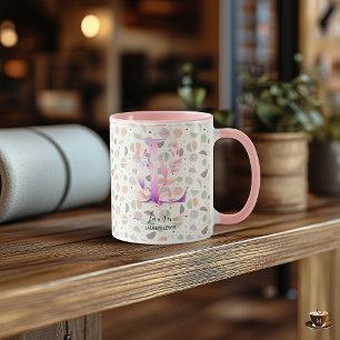 Eleganter Boho-Chic-Blumen-Monogramm-Becher - L Tasse