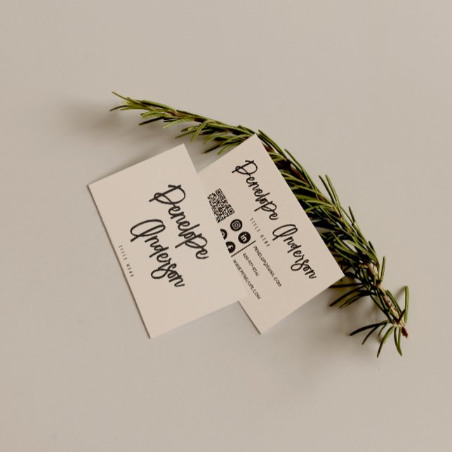 Eleganter Boho Cocoa Cream QR Code Modernes Einzig Visitenkarte (Von Creator hochgeladen)