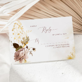 Eleganter Boho Fall Goldfolie Hochzeit RSVP Karte