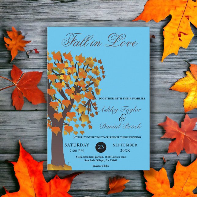 Eleganter Boho Fall in Liebe Tree Blaue Herbsthoch Einladung (Von Creator hochgeladen)