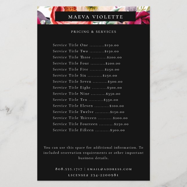 Eleganter Boho Floral Business Service/Pricing Fly Flyer (Vorne)