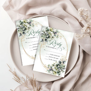Eleganter Boho-Hochzeit im Garten mit staubgrünem RSVP Karte