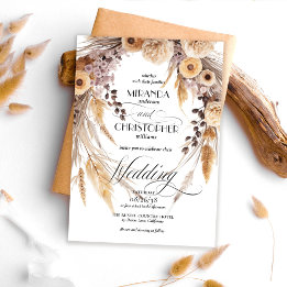 Eleganter Boho-Pampasgras-Kranz Rustikale Hochzeit Einladung