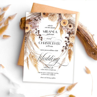 Eleganter Boho-Pampasgras-Kranz Rustikale Hochzeit Einladung