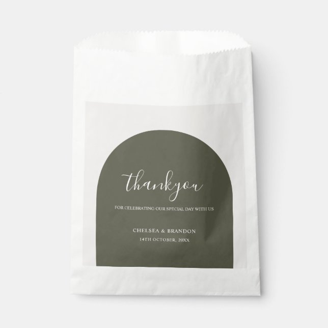 Eleganter Boho Salbei Grüner Bogen Danke Hochzeit Geschenktütchen (Vorderseite)