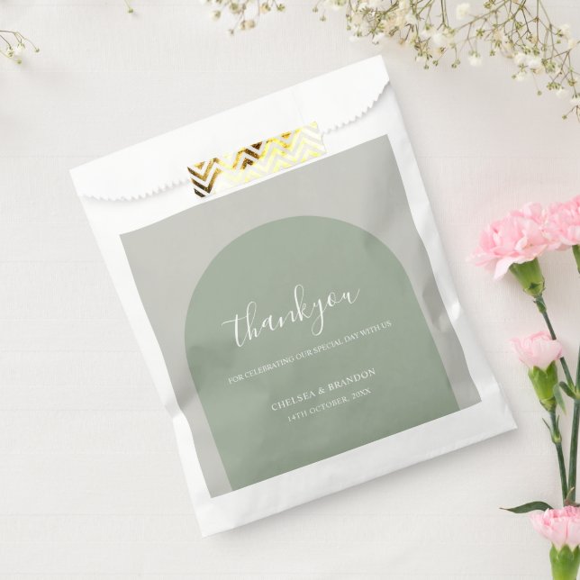 Eleganter Boho Salbei Grüner Bogen Danke Hochzeit Geschenktütchen (Versiegelt)