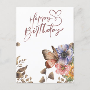 Eleganter Boho-Schmetterling-Blumen-Geburtstag Postkarte