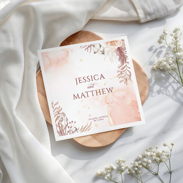 Eleganter Boho Style Rosa Rose Floral Willkommen Serviette (Von Creator hochgeladen)