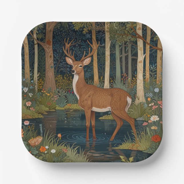 Eleganter Boho-Waldhirsch Pappteller (Vorderseite)