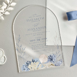 Eleganter Boho Watercolor Coral Beach Wedding Arch Acryleinladungen