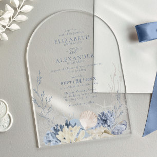 Eleganter Boho Watercolor Coral Beach Wedding Arch Acryleinladungen