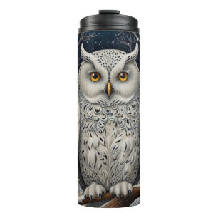 Eleganter Boho-Weißer Waldkauz Winterwald Thermosbecher