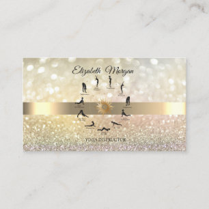 Eleganter Bokeh-Gold, Silhouette einer Yoga-Lehrer Visitenkarte