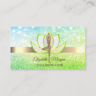 Eleganter Bokeh grüner Lotus Yoga Glitter Mädchen Visitenkarte