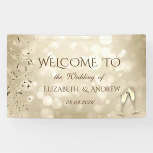 Eleganter Bokeh, Konfetti-Weingläser Hochzeit Banner