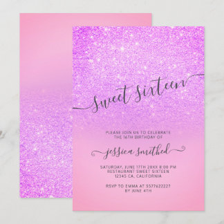 Eleganter Bonbon 16 Typografie des lila rosa Einladung