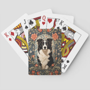 Eleganter Border Collie im Stil von William Morris Spielkarten