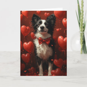 Eleganter Border Collie zum Valentinstag Herzen Karte