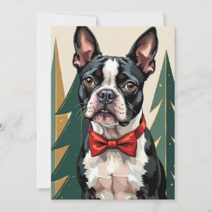 Eleganter Boston-Terrier im Smoking - Moderne Weih Feiertagskarte