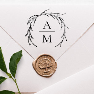 Eleganter Botanica-Kranz Hochzeitsinitialen Gummistempel