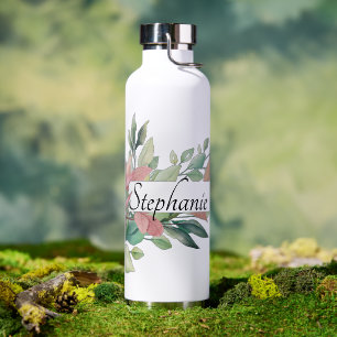 Eleganter botanischer Blätter Personalisierter Nam Trinkflasche