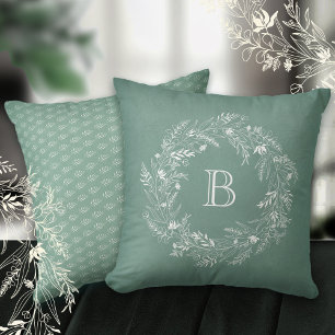 Eleganter botanischer Blätterkranz Buchstabe B Kissen