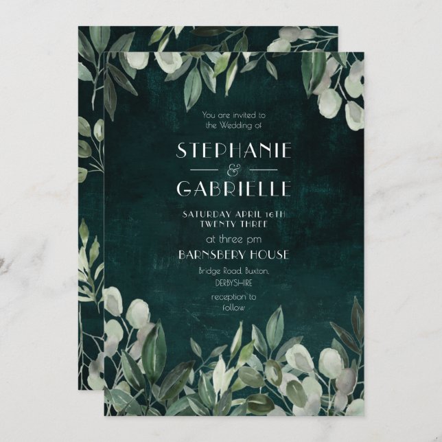 Eleganter Botanischer Blattjäger mit Wasserfarbe g Einladung (Vorne/Hinten)