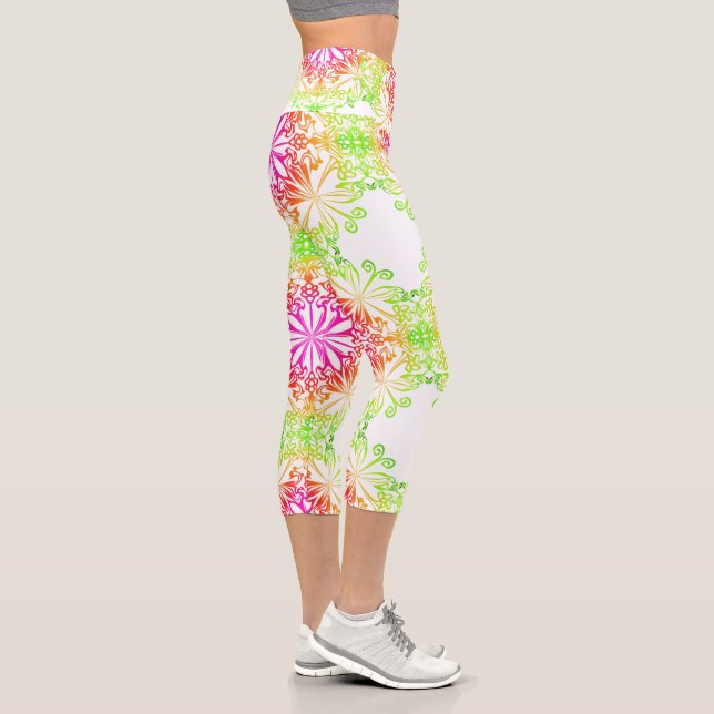 Eleganter botanischer Boho farbenfroher Mandala Capri Leggings (Rechts)