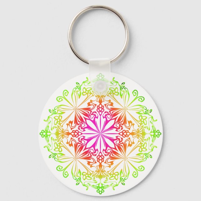 Eleganter botanischer Boho farbenfroher Mandala Schlüsselanhänger (Vorderseite)