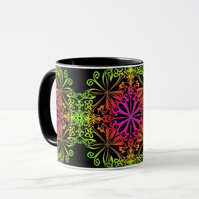 Eleganter botanischer Boho farbenfroher Mandala Tasse (Vorderseite Links)