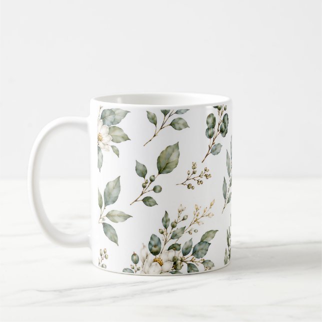 Eleganter Botanischer Eukalyptus-Becher Kaffeetasse (Links)