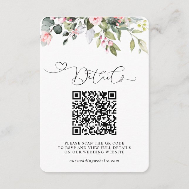 Eleganter Botanischer Eukalyptus QR-Code Hochzeit Begleitkarte (Vorderseite)