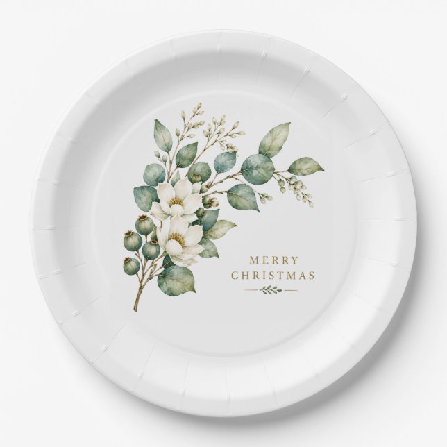 Eleganter botanischer Eukalyptus-Weihnachtspapiert Pappteller (Vorderseite)