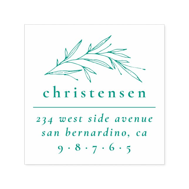 Eleganter botanischer Familienname und Rücksendead Permastempel (Design)