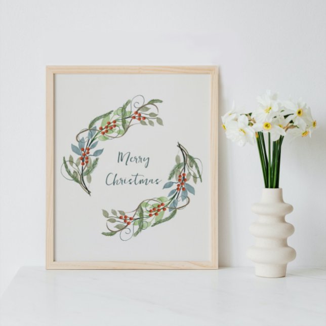 Eleganter botanischer Frohe Weihnachtskranz Poster (Von Creator hochgeladen)